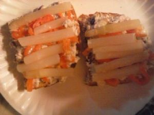 Aldi Almond chicken salad Bruschetta with goat cheese and white asparagus 
