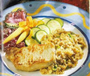 Pork Chops with Jalapeno-Pecan Cornbread Stuffing
