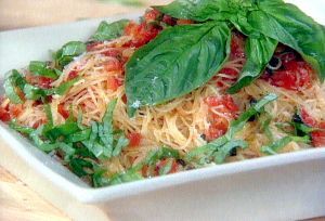 Fresh Tomato, Basil, and Garlic Sauce over Angel Hair Pasta 