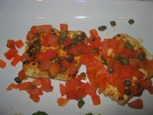 Pan Fried Halibut with Bruschetta Topping