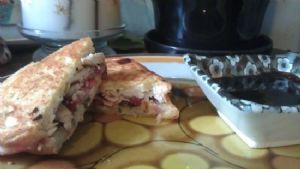 Sandwich: Grilled Chicken, Strawberry, Basil and Goat Cheese Panini 