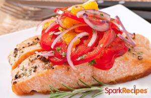 Baked Lemon-Chili Salmon with Tomatoes and Onions 