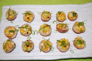 Mini Stuffed Potatoes with Charred Corn and Red Pepper Hummus