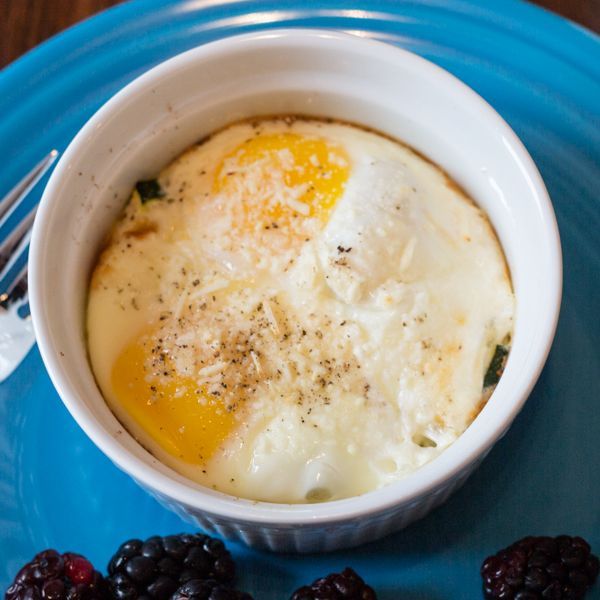 Baked Egg with Tomato, Zucchini, & Mizithra Cheese