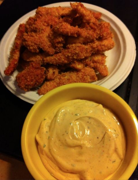 Buffalo Ranch Chicken Tenders made with Greek Yogurt