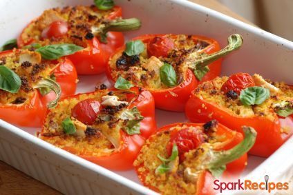 Couscous and Chicken Feta stuffed Red Peppers