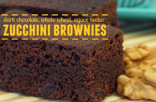 Dark Chocolate Whole Wheat Zucchini Brownies w/ Agave Nectar