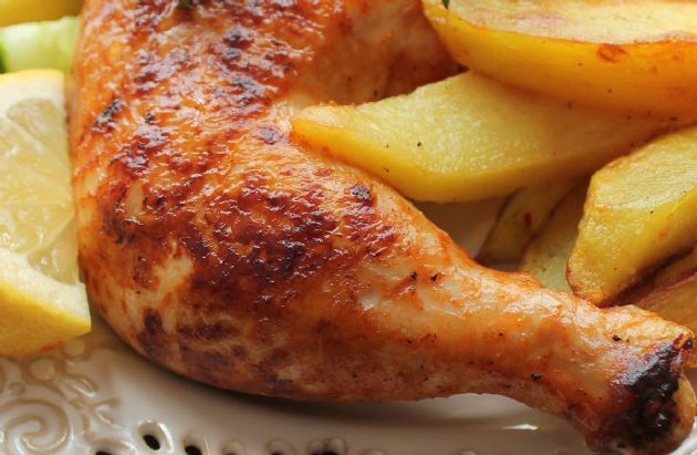 Lemon Garlic Roasted Chicken and Potato Wedges