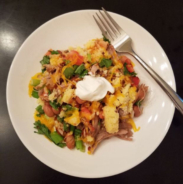 Mexican Strata with Roast Pork and Cornbread