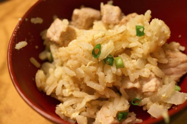 Pork Chop, Rice, Pea & Onion Stir-Fry