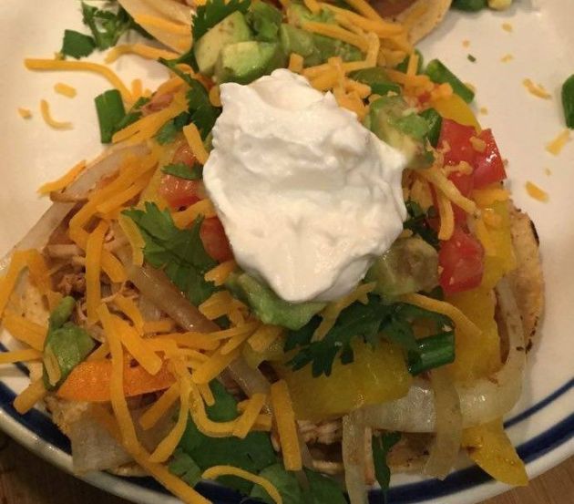 Slow cooker chicken fajita tostadas