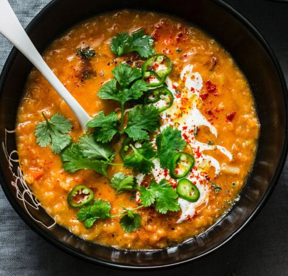 Vegan Velvety Red Lentil Soup with coconut