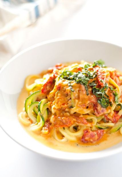 Zucchini Noodle w/ Sun-dried Tomato Parmesan Cream Sauce