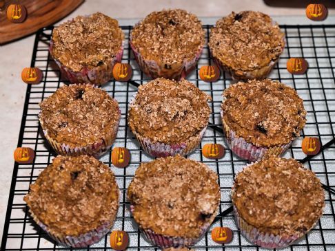 Whole Grain Banana Pumpkin Blueberry Muffins