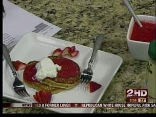 Low Fat Peanut Butter Pancakes w/Strawberry Puree