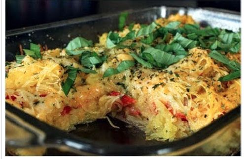 Fresh basil and tomato  spaghetti squash 