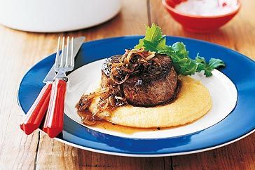 Grilled steak with mustard polenta