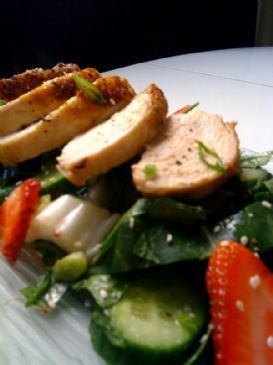  Ginger Chicken and Bok Choy Salad with Cucumbers and Stawberries.