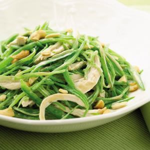 Poached Chicken and Pea Salad with Almonds and Edamame