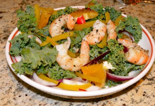 Rainbow Kale Salad w. Steam Grilled Shrimp