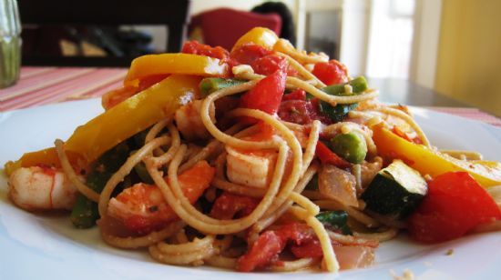 Whole Wheat Pasta with Shrimp & Veggies