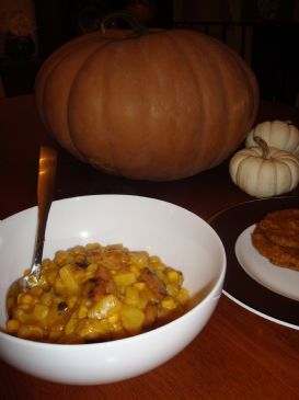 Pumpkin, Corn, Sausage Chowder