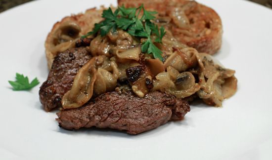 L.R. Elk steaks in mushroom gravy