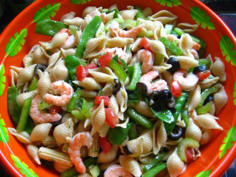 Whole Grain Pasta, Shrimp and Veggie Salad