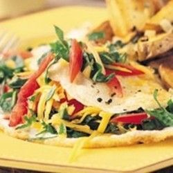 Omelet w/ liquid egg whites, greens, tomato, onion & garlic