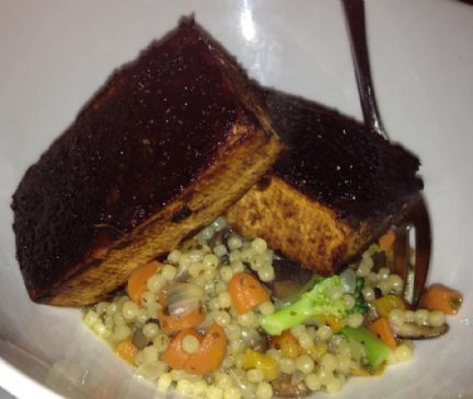 Balsamic & Mustard Glazed Tofu with Israeli Couscous & Vegetable Pilaf