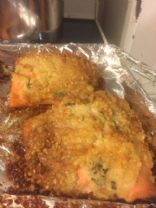 Almond Parmesan Basil Crusted Salmon Bake