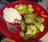 Cooked Courgette + avocado, cottage cheese, cherry tomato