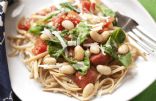 White Beans, Spinach and Tomatoes over Linguine