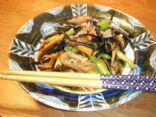 Hijiki with carrots, gobo (burdock root) and geen beans (Japanese dish)