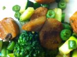 soy hot dogs with green veggies