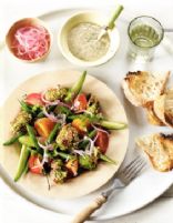 Feta & Pea Falafel Salad with Tahini Dressing