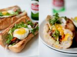 Toasted baguette w/poached egg and spinach