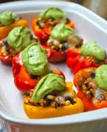 Stuffed Bell Peppers with Avocado Cilantro Lime Sauce