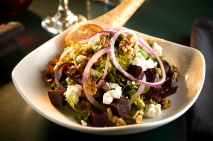 Roasted Beets with Gorgonzola, Walnuts & Arugula