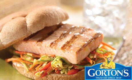  Classic Grilled Salmon Burgers with Sesame Ginger Slaw	from Gorton's®