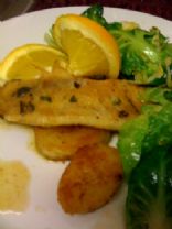 Flounder/Tilapia/Whatever White Fish Fillets you have around with simple pan-seared Potatoes in an Orange and Mint Butter Sauce