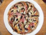 Ham and mushroom tortilla pizza