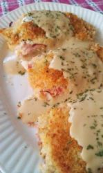 Non-traditional Chicken Cordon Bleu with Parmesan-Dijon Sauce