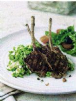 Harissa Lamb Cutlets w Crushed Baby Peas, Feta & Mint